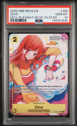2025 ONE PIECE PROMO PLAYMAT-BANDAI CARD GAMES FEST 24-25 #106 ZEUS PSA 10 - Image 1