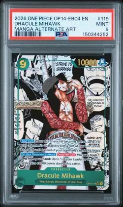 2026 ONE PIECE THE AZURE SEA'S SEVEN MANGA ALT ART #119 DRACULE MIHAWK PSA 9 - Image 1