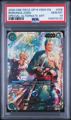 2026 ONE PIECE THE AZURE SEA'S SEVEN SPECIAL ALT ART #006 RORONOA ZORO PSA 10 - Image 1