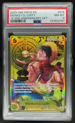 2025 One Piece 2nd Anniversary Set Monkey D Luffy Super Rare #ST13-015 PSA 8 - Image 1
