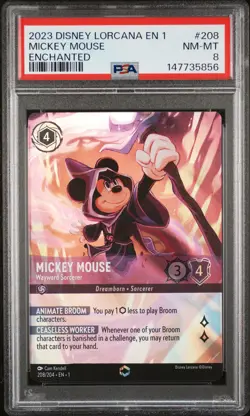 2023 DISNEY LORCANA FIRST CHAPTER ENCHANTED MICKEY MOUSE WAYWARD SORCERER PSA 8 - Image 1