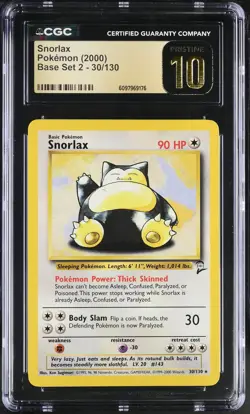 CGC 10 PRISTINE Snorlax 2000 Base Set 2 30/130 Pokemon Card - Image 1