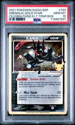 2021 POKEMON SWSH PROMO CELEBRATIONS ETB #144 GRENINJA-GOLD STAR PSA 10 - Image 1