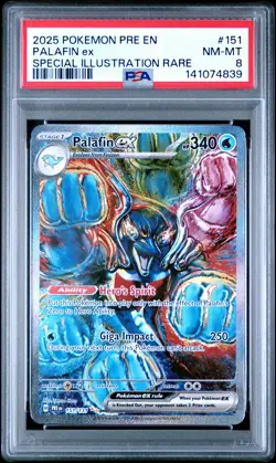 2025 POKEMON PRISMATIC EVOLUTIONS SPECIAL ILLUSTRATION RARE PALAFIN EX PSA 8 - Image 1