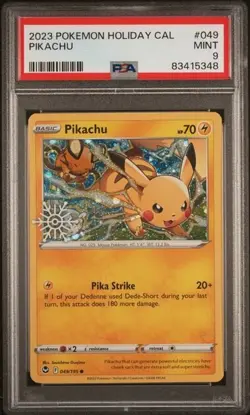 PSA 9 Pokemon Pikachu 2023 Holiday Calendar Holo Stamped Promo Card 049/195 MINT - Image 1
