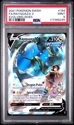 2021 Pokemon SWSH Evolving Skies Rayquaza V Alt Art 194 PSA 9 Mint - Image 1