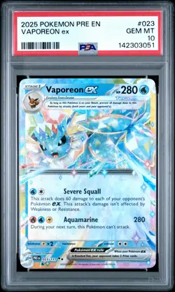 2025 POKEMON PRE EN-PRISMATIC EVOLUTIONS #023 VAPOREON EX PSA 10 - Image 1