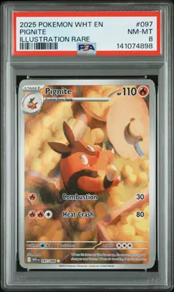 2025 POKEMON WHT EN-WHITE FLARE ILLUSTRATION RARE #097 PIGNITE PSA 8 - Image 1