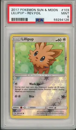 2017 Pokemon Sun & Moon Base Set Lillipup Reverse Holo Foil #103 PSA 9 - Image 1