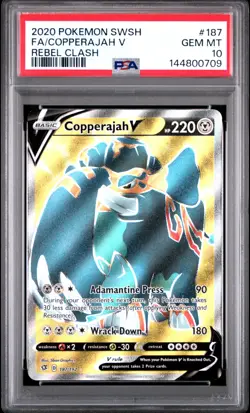 2020 POKEMON SWORD & SHIELD REBEL CLASH #187 FULL ART/COPPERAJAH V PSA 10 - Image 1