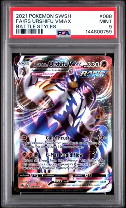 2021 POKEMON SWSH BATTLE STYLES #088 FULL ART/RAPID STRIKE URSHIFU VMAX PSA 9 - Image 1