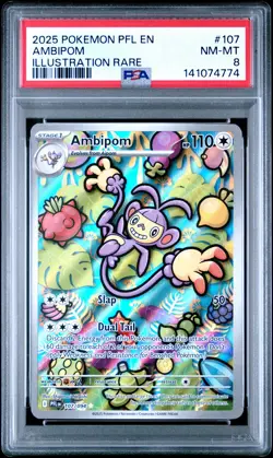 2025 POKEMON PFL EN-PHANTASMAL FLAMES ILLUSTRATION RARE #107 AMBIPOM PSA 8 - Image 1