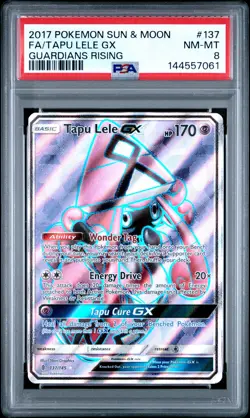2017 POKEMON SUN & MOON GUARDIANS RISING #137 FULL ART/TAPU LELE GX PSA 8 - Image 1