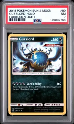 2018 POKEMON SUN & MOON FORBIDDEN LIGHT #80 GUZZLORD-HOLO PSA 7 - Image 1