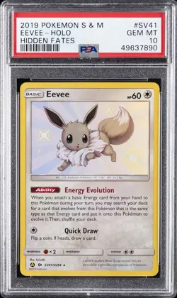 2019 POKEMON SUN & MOON HIDDEN FATES #SV41 EEVEE-HOLO PSA 10 - Image 1