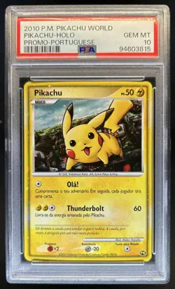 2010 Pokemon Pikachu World Portuguese Promo Pikachu Holo PSA 10 - Image 1