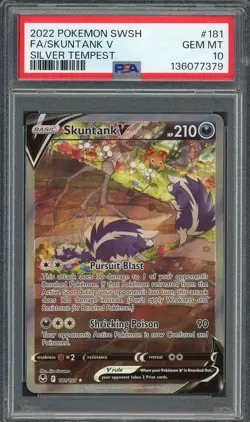 PSA 10 Skuntank V (Alt Art) Silver Tempest 181/195 Holo Pokemon Card B13 - Image 1