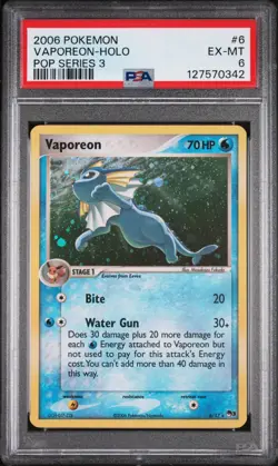 VAPOREON-HOLO 2006 POKEMON POP SERIES 3 #6 PSA 6 - Image 1