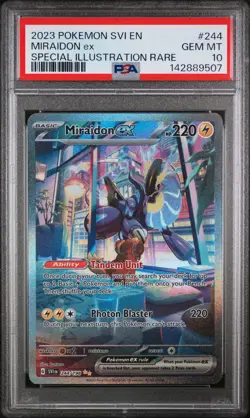 2023 POKEMON SCARLET & VIOLET SPECIAL ILLUSTRATION RARE #244 MIRAIDON EX PSA 10 - Image 1