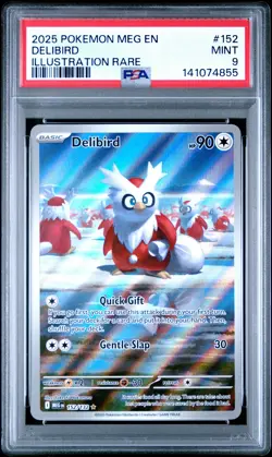 2025 POKEMON MEG EN-MEGA EVOLUTION ILLUSTRATION RARE #152 DELIBIRD PSA 9 - Image 1