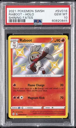 2021 POKEMON SWORD & SHIELD SHINING FATES #SV016 RABOOT-HOLO PSA 10 - Image 1