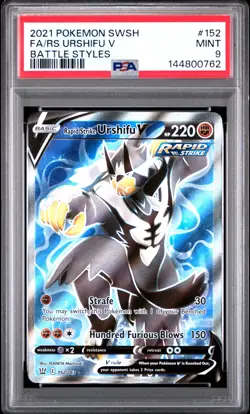 2021 POKEMON SWORD & SHIELD BATTLE STYLES FULL ART/RAPID STRIKE URSHIFU V PSA 9 - Image 1