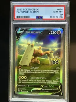 2022 POKEMON GO #074 CONKELDURR V ALT ART PSA 10 GEM MINT - Image 1