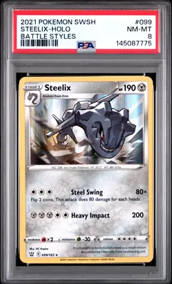 2021 POKEMON SWORD & SHIELD BATTLE STYLES #099 STEELIX-HOLO PSA 8 - Image 1