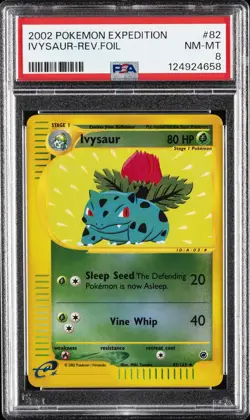 2002 POKEMON EXPEDITION #82 IVYSAUR-REVERSE FOIL PSA 8 - Image 1