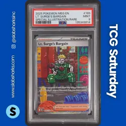 2025 POKEMON MEGA EVOLUTION #185/132 LT. SURGE'S BARGAIN SIR PSA 9 - Image 1