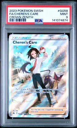 2023 POKEMON SWORD & SHIELD CROWN ZENITH #GG58 FULL ART/CHEREN'S CARE PSA 9 - Image 1