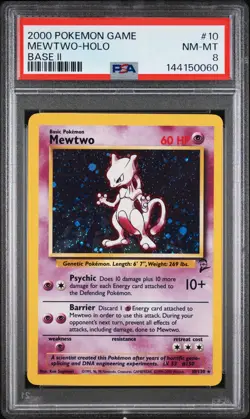 2000 POKEMON BASE SET 2 #10 MEWTWO-HOLO PSA 8 - Image 1