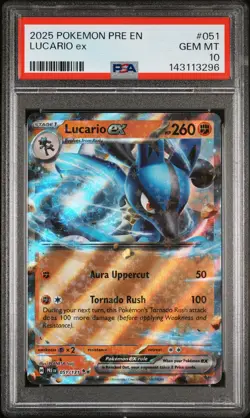 2025 POKEMON PRE EN-PRISMATIC EVOLUTIONS #051 LUCARIO EX PSA 10 - Image 1