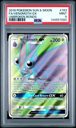 2019 POKEMON SUN & MOON UNBROKEN BONDS #193 FULL ART/VENOMOTH GX PSA 9 - Image 1