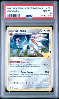 2021 POKEMON CELEBRATIONS #021 SOLGALEO PSA 8 - Image 1