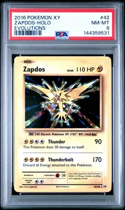 2016 POKEMON XY EVOLUTIONS #42 ZAPDOS-HOLO PSA 8 - Image 1