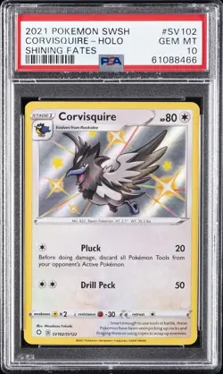 2021 POKEMON SWORD & SHIELD SHINING FATES #SV102 CORVISQUIRE-HOLO PSA 10 - Image 1