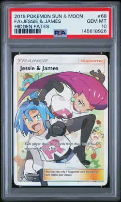 2019 POKEMON SUN & MOON HIDDEN FATES #68 FULL ART/JESSIE & JAMES PSA 10 - Image 1