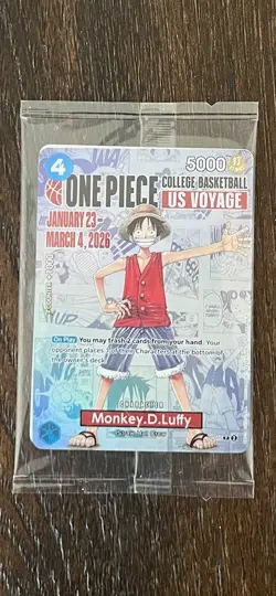 One Piece College Basketball US Voyage Promo Card Monkey D Luffy SEALED w poster - Image 1
