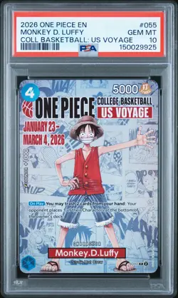 2026 ONE PIECE PROMOS COLLEGE BASKETBALL : US VOYAGE MONKEY D. LUFFY PSA 10 - Image 1