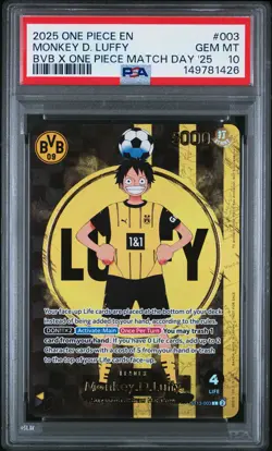 2025 ONE PIECE PROMOS BVB X ONE PIECE MATCH DAY 2025 #003 MONKEY D. LUFFY PSA 10 - Image 1