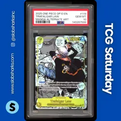 2025 ONE PIECE ROYAL BLOOD OP10 #OP10-119 TRAFALGAR LAW SEC MANGA ALT ART PSA 10 - Image 1