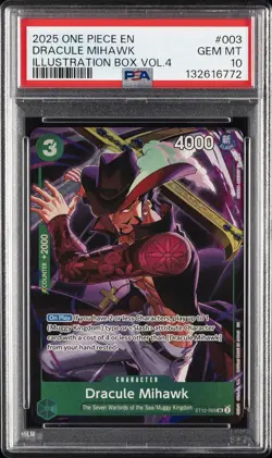 2025 ONE PIECE PROMOS ILLUSTRATION BOX VOL.4 #003 DRACULE MIHAWK PSA 10 - Image 1