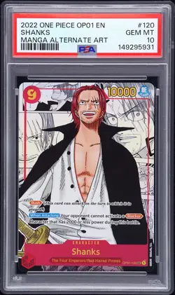 2022 ONE PIECE OP01-ROMANCE DAWN MANGA ALTERNATE ART #120 SHANKS PSA 10 - Image 1
