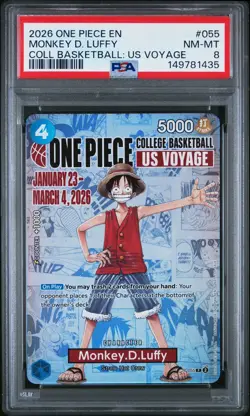 2026 ONE PIECE PROMOS COLLEGE BASKETBALL : US VOYAGE #055 MONKEY D. LUFFY PSA 8 - Image 1