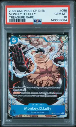 2025 ONE PIECE OP13-CARRYING ON HIS WILL TREASURE RARE MONKEY D. LUFFY PSA 10 - Image 1