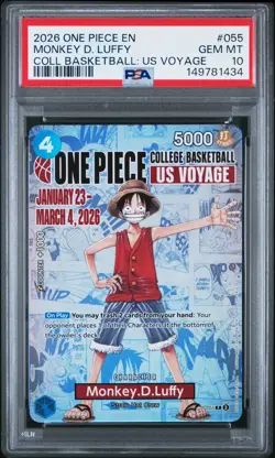 2026 ONE PIECE PROMOS COLLEGE BASKETBALL : US VOYAGE MONKEY D. LUFFY PSA 10 - Image 1
