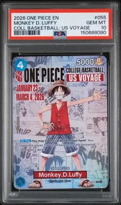 2026 ONE PIECE PROMOS COLLEGE BASKETBALL : US VOYAGE MONKEY D. LUFFY PSA 10 - Image 1