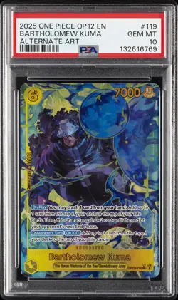 2025 ONE PIECE OP12-LEGACY OF THE MASTER ALTERNATE ART BARTHOLOMEW KUMA PSA 10 - Image 1