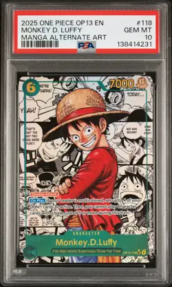 2025 ONE PIECE CARRYING ON HIS WILL MANGA ALT ART #118 MONKEY D. LUFFY PSA 10 - Image 1